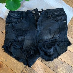 Black Distressed High Wasted Jean Shorts
